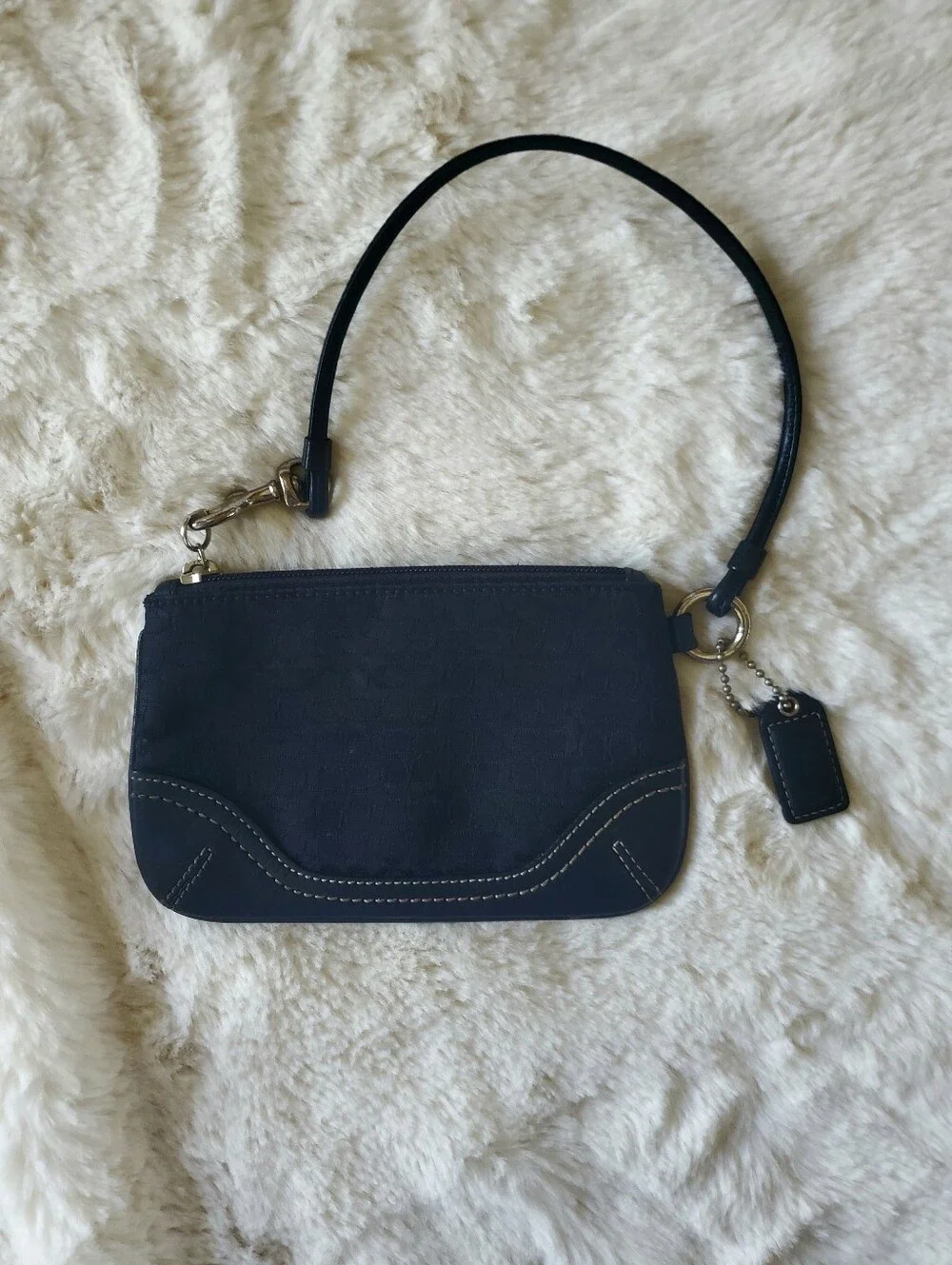 Coach Black Signature Wristlet with Leather Trim